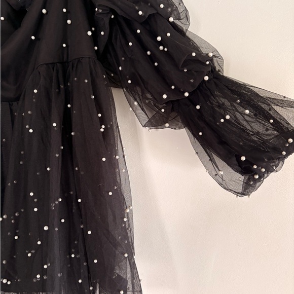 ASOS Luxe Curve Black Pearl Embellished Tulle Babydoll Mini Dress BNWT Plus Size - Picture 6 of 10